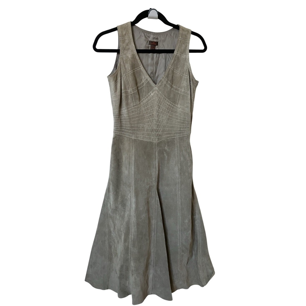 Y2K Danier Suede Leather Dress Womens 4 Tan Vintage 2000s Biker Stitching